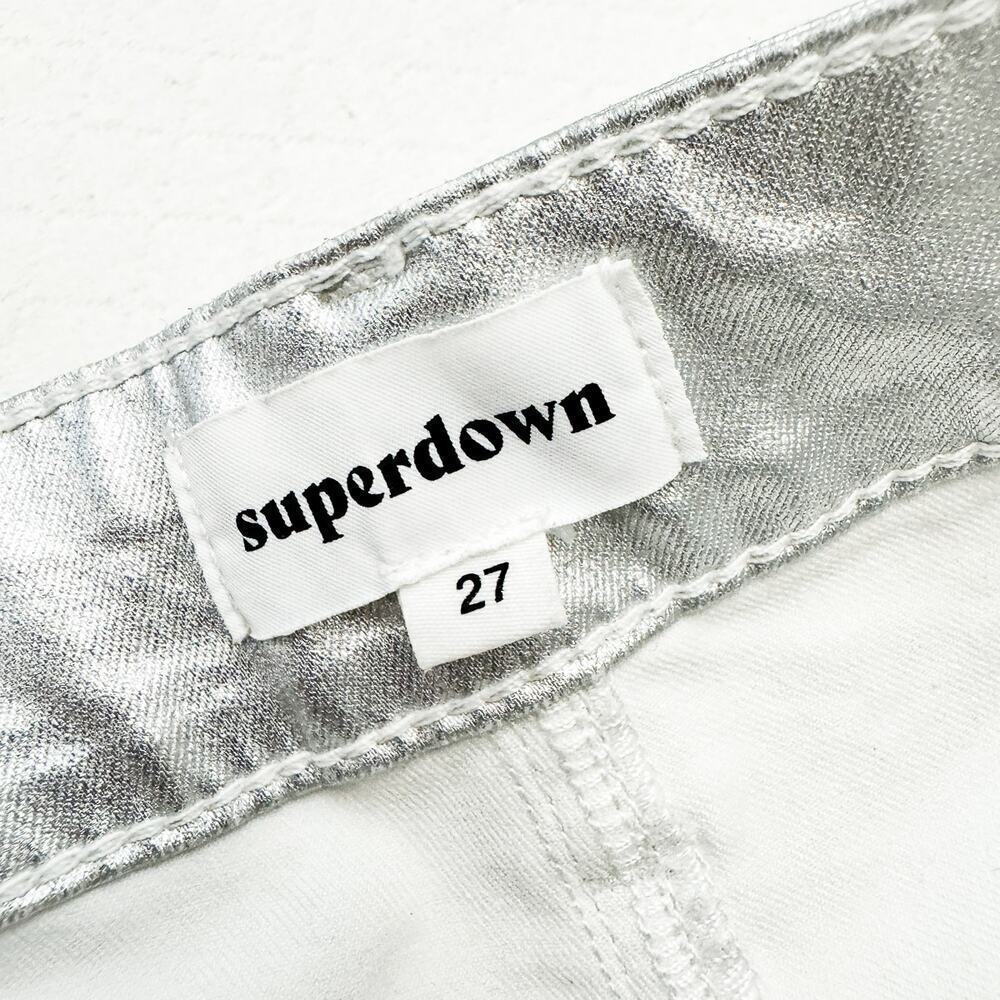Superdown Metallic Silver Button Fly Straight Leg… - image 6